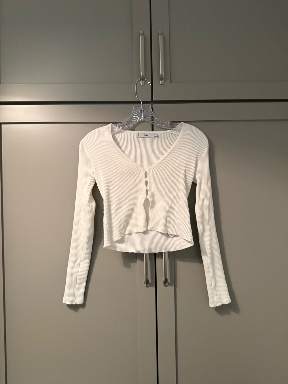 Adika White Ribbed Knit Cropped Cardigan  Top - Size XS/Small